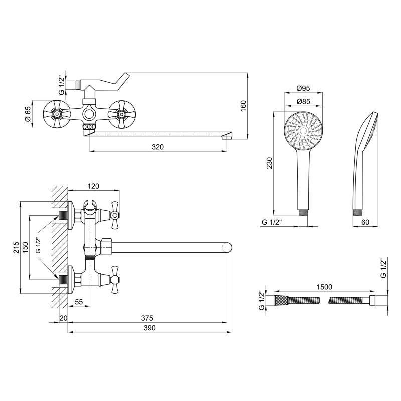 Змішувач для ванни Lidz (CRM) 75 21 140 New з душовим гарнітуром (LIDZCRM302114000) Київ - фото 2