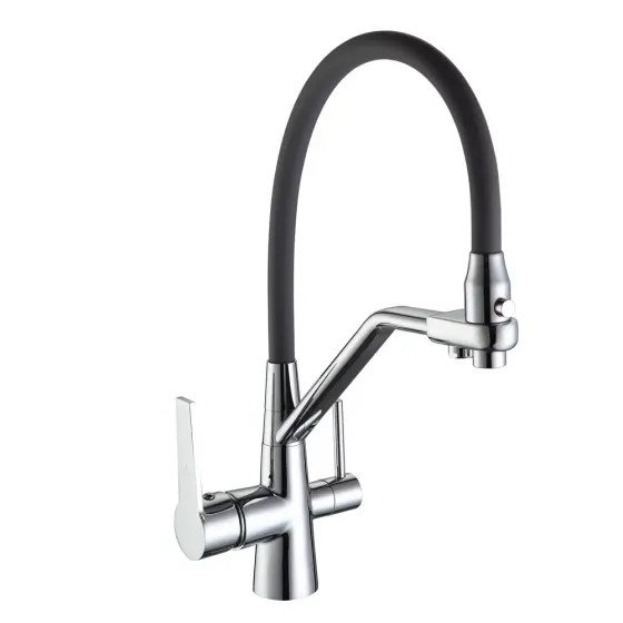 Смеситель для кухни на две воды Frap F4374 с гибким изливом, серый/хром Киев