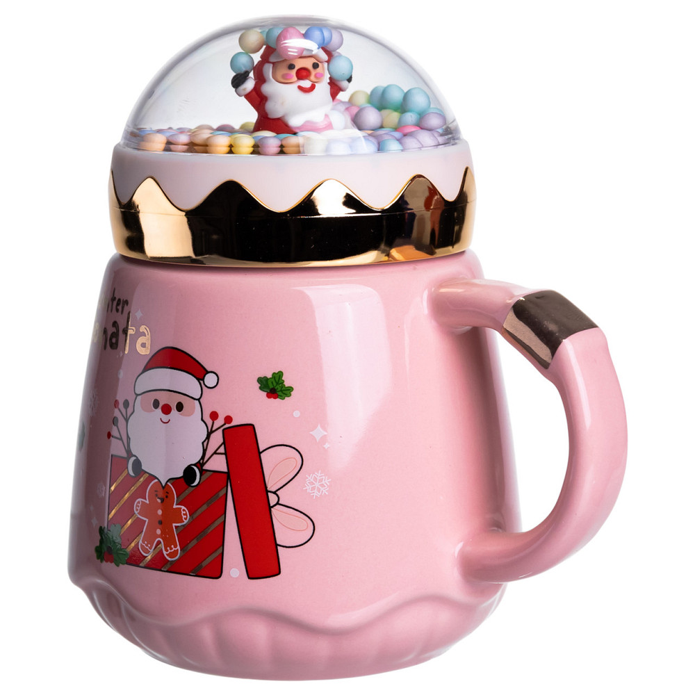 Yiwu Чашка порцелянова з кришкою Christmas 400 (мл) Рожева Yiwu FM-CS-41C Коломыя - изображение 3