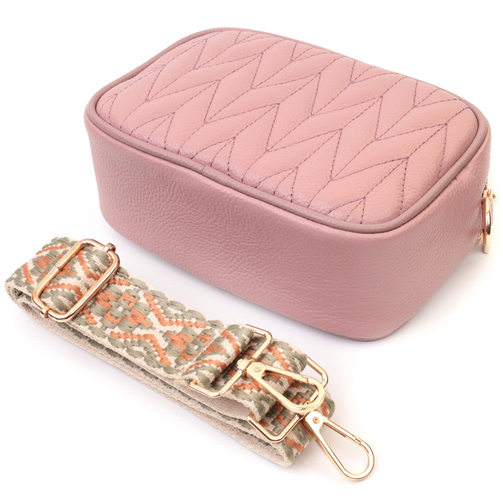 Красивая стеганая женская сумка из натуральной кожи Vintage 22614 Розовая Киев - изображение 7