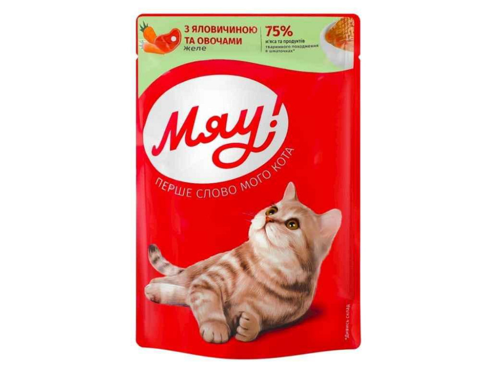 Консервований корм Повнораціонний для д/котів Желе з ялович.овочі 85гр ТМ МЯУ Київ - фото 1