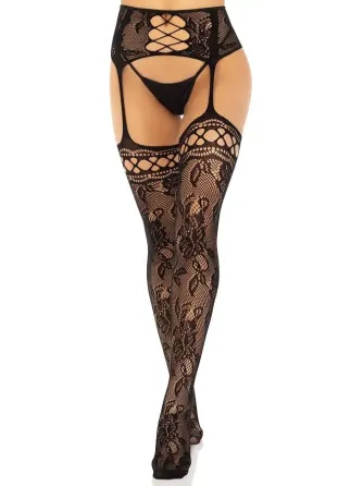 Панчохи Leg Avenue French Rose Backseam Garter Belt Stockings Black One Size Львов