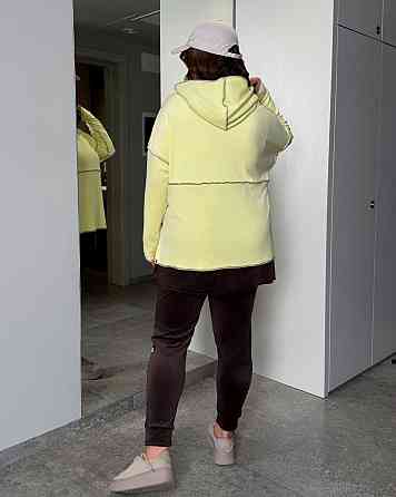 Женский стильный повседневный костюм из качественного велюра Лимонный, 60/64 Одесса