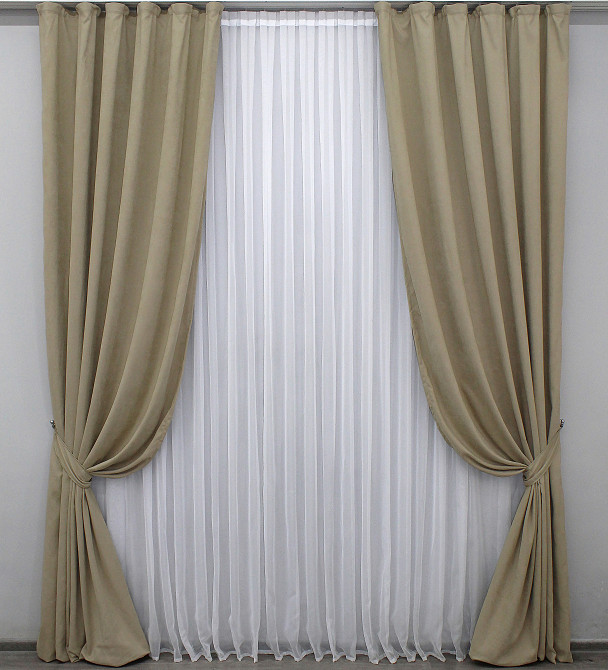 Комплект готовых штор VR-Textil Микровелюр SPARTA № 1196ш Бежевый 150х290 см 2 шт (33-0019) Киев - изображение 2