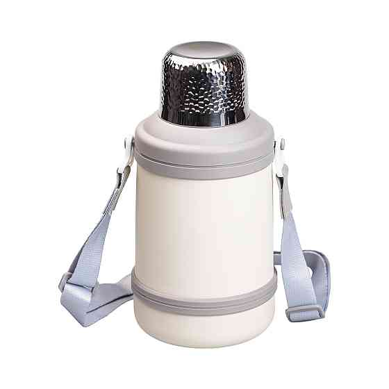 Термос Vacuum Cup 1.5 літра з ремінцем і складною ручкою білий HP-14-21W Київ