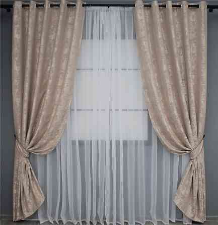 Комплект штор на люверсах VR-Textil Жакард Sultan YL № 1290ш Бежево-пудровий 150х250 см 2 шт (37-0025) Київ