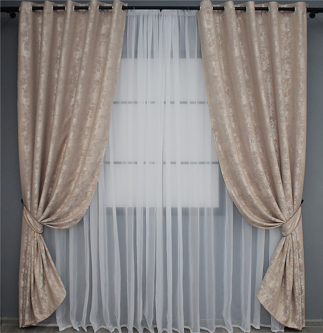 Комплект штор на люверсах VR-Textil Жаккард Sultan YL № 1290ш Бежево-пудровый 150х250 см 2 шт (37-0025) Киев - изображение 2