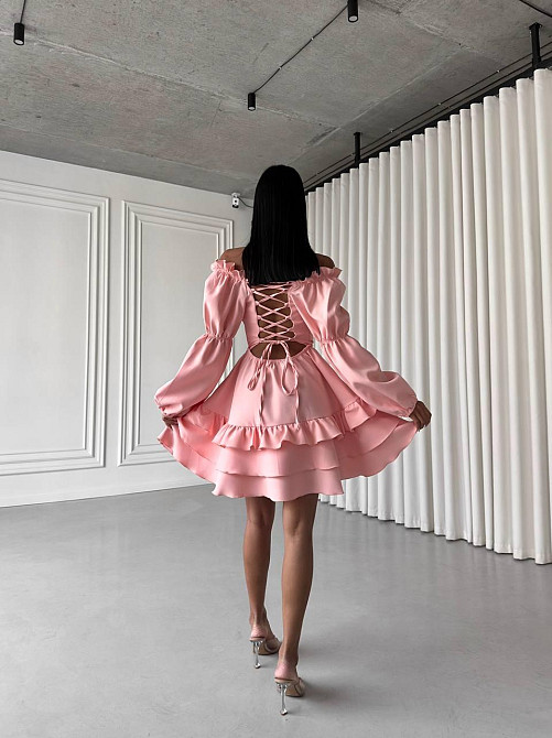 Женское стильное мини платье с воланами креп костюмка Пудра, 42/44 Одесса - изображение 7