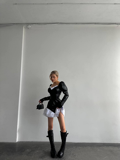 Жіноча стильна сукня з еко-шкіри+щільний котон Одеса - фото 6