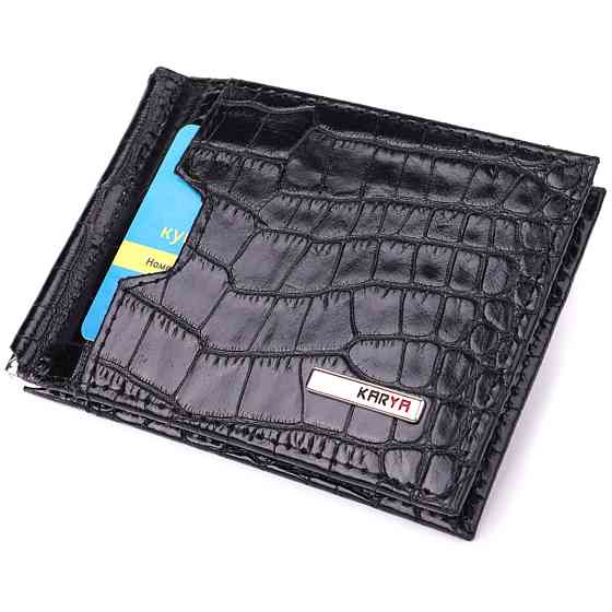 Зручний чоловічий затиск із натуральної фактурної шкіри під крокодила KARYA 22886 Чорний Київ
