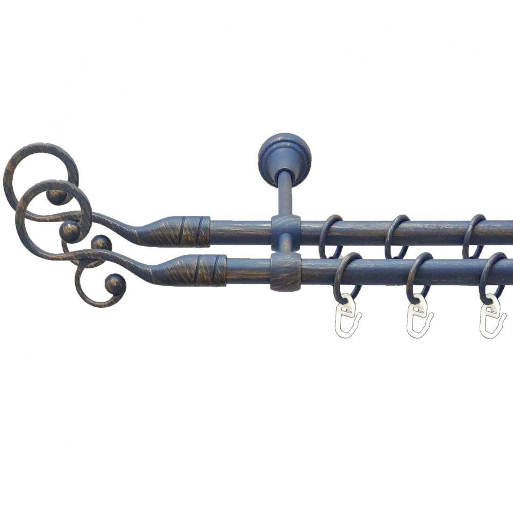 Карниз Orvit Флорес металевий дворядний литий гладка труба кільце металеве Блакить Золота 16\16 мм 160 см Львов - изображение 1