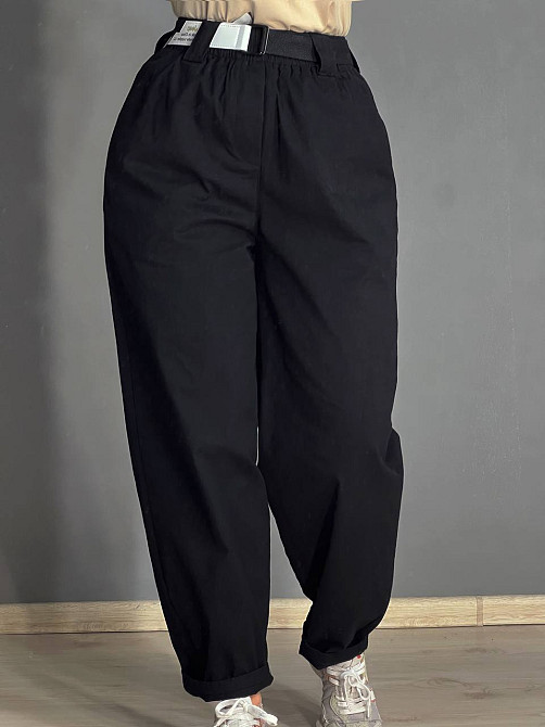 Брюки женские A-N 712 МОМ jeans широкие бананы облегченный тонкий коттон с ремнем черные, черный, M Киев - изображение 4