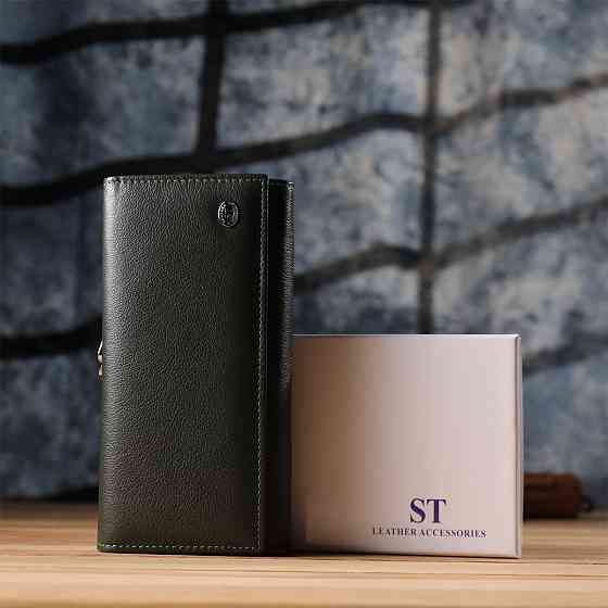 Вместительный женский кошелек на магнитах из натуральной кожи ST Leather 23115 Зеленый Киев