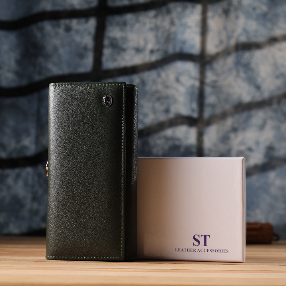 Вместительный женский кошелек на магнитах из натуральной кожи ST Leather 23115 Зеленый Киев - изображение 1