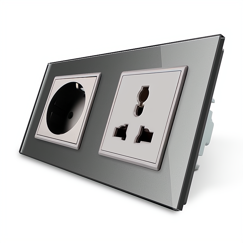 Розетка двомісна силова і універсальна Livolo сірий скло (VL-C7C1EUC1C-15) Коломыя - изображение 2