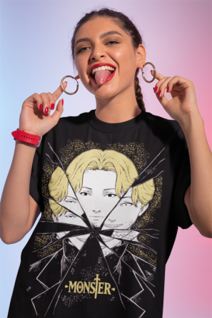 Футболка з аніме принтом Монстер Джохан Ліеберт Кензо оверсайз (S/M/L) Чорний AnimeJ0145 Дніпро