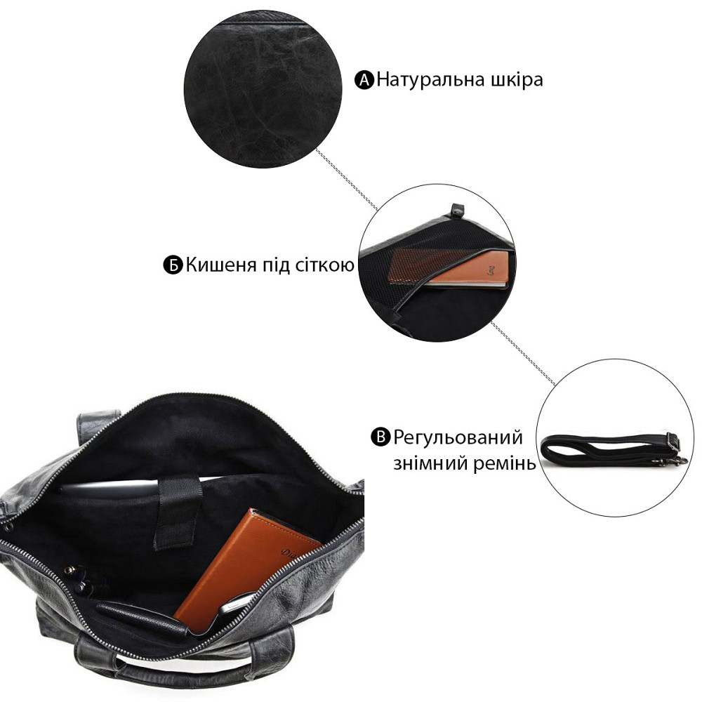 Сумка чоловіча з ручками Чорна (Vintage) Київ - фото 18