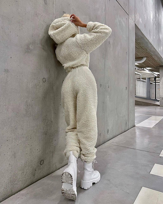 Жіночий теплий затишний комбінезон із капюшоном із хутра тедді Бежевий, 46/48 Одеса - фото 7