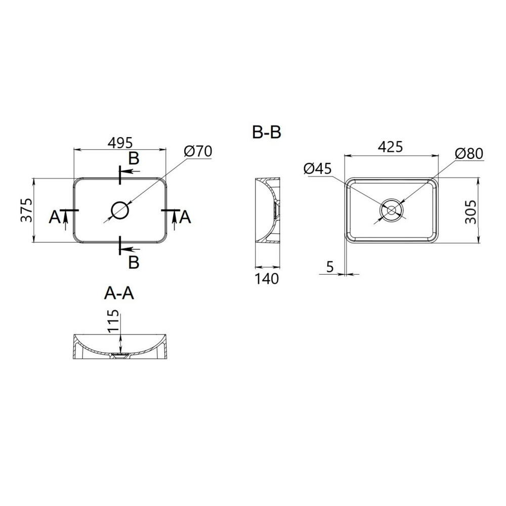 Раковина накладная Qtap Robin 500х380х140 мм, Anthracite, прямоугольная, с донным клапаном QT04116302AN Киев - изображение 2