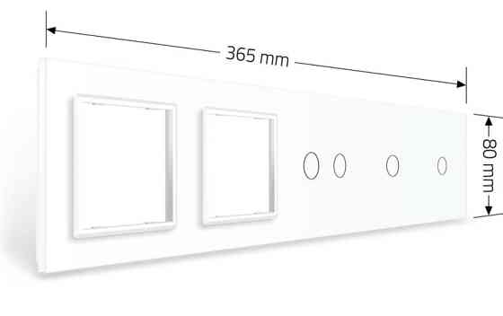 Рамка 5-постова для двох 1-сенсорних, одного 2-сенсорного вимикача і двох розеток (1-1-2-0-0) LIVOLO, загартоване скло, біла, 365×80 мм (VL-P701/01/02 Коломия