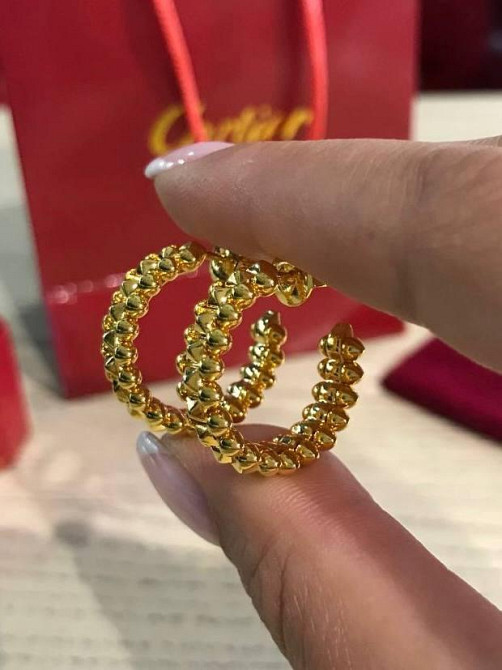 Cartier сережки з зубчиками в лимонному золоті / Cartier сережки кільця лимонне золото Одеса - фото 7