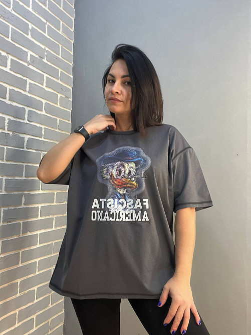Футболка жіноча LADY YEP 0125 оверсайз варені шви малюнок Скрудж one size графіт, графіт, one size Київ - фото 3