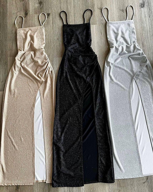 Женское праздничное блестящее платье с разрезом на ножке люрекс Серый, 46/48 Одесса - изображение 2