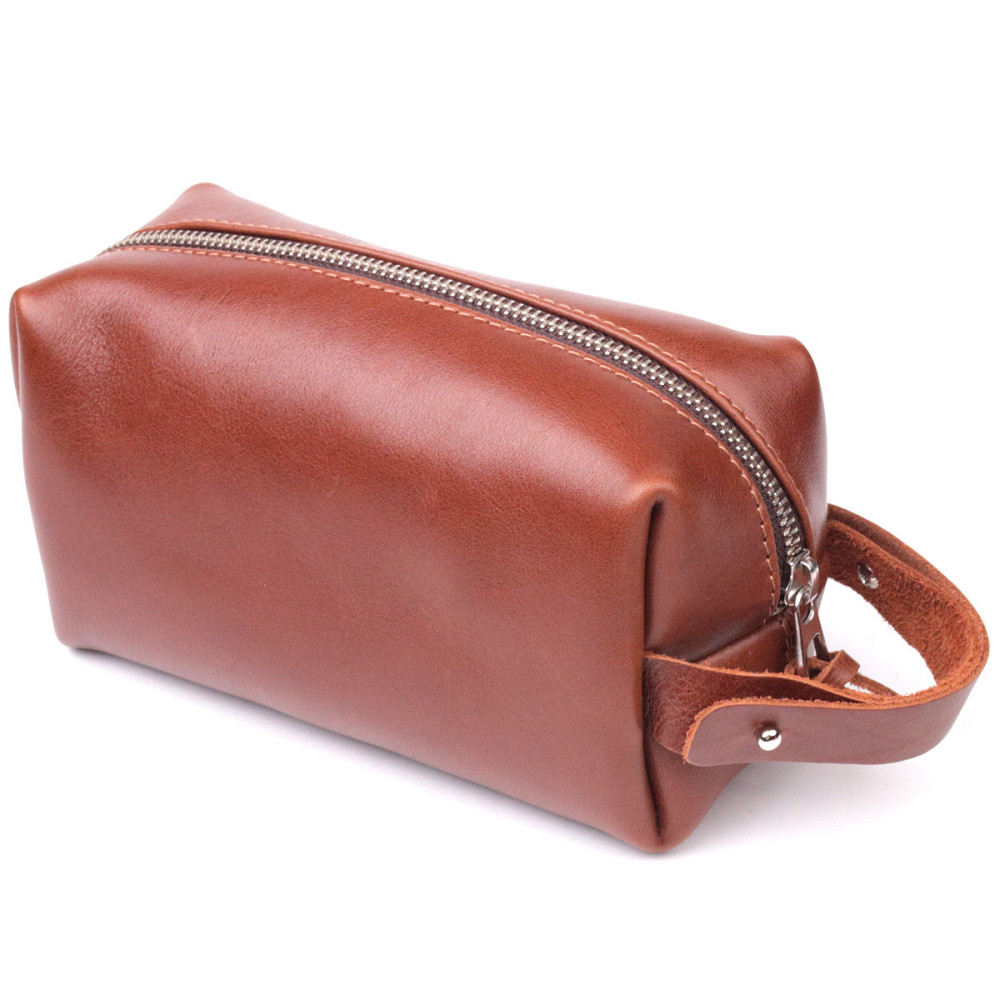 Чоловіча косметичка середнього розміру із гладкої шкіри на блискавці Серце GRANDE PELLE 16765 Світло-коричнева Київ - фото 2