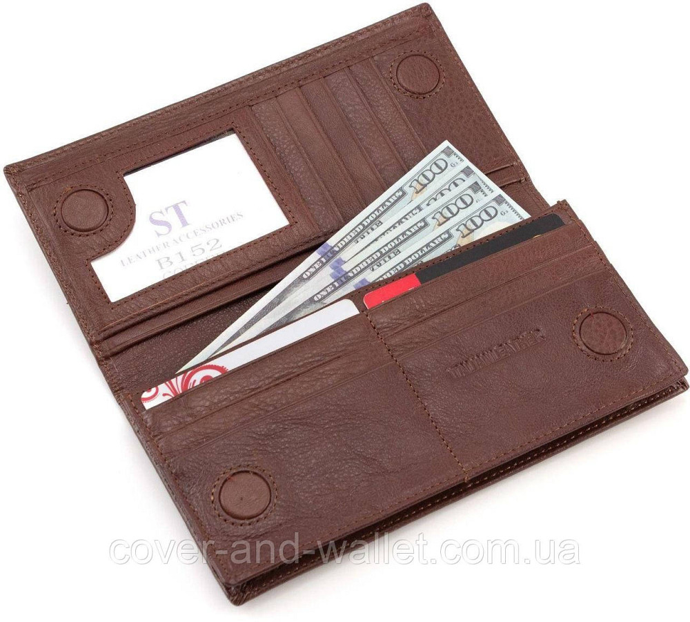 Коричневий чоловічий гаманець купюрник на магнітах з гладкої шкіри ST B152 Київ - фото 4