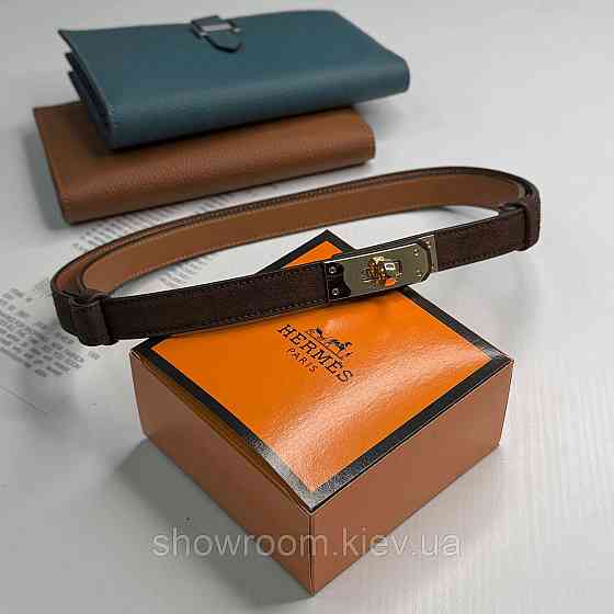 Коричневий замшевий жіночий брендовий ремінь (280-1) Київ