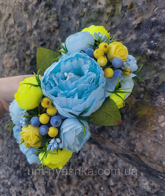 Ободок обруч з квітами "Піони великий блакитно-жовтий" Кривий Ріг - фото 7