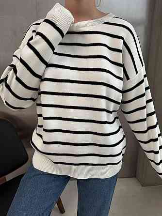 Жіночий базовий смугастий светр оверсайз шерсть 70% акрил 30% Білий Одеса