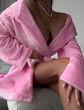 Жіночий теплий короткий халат із поясом із турецької махри Рожевий, 46/48 Одеса