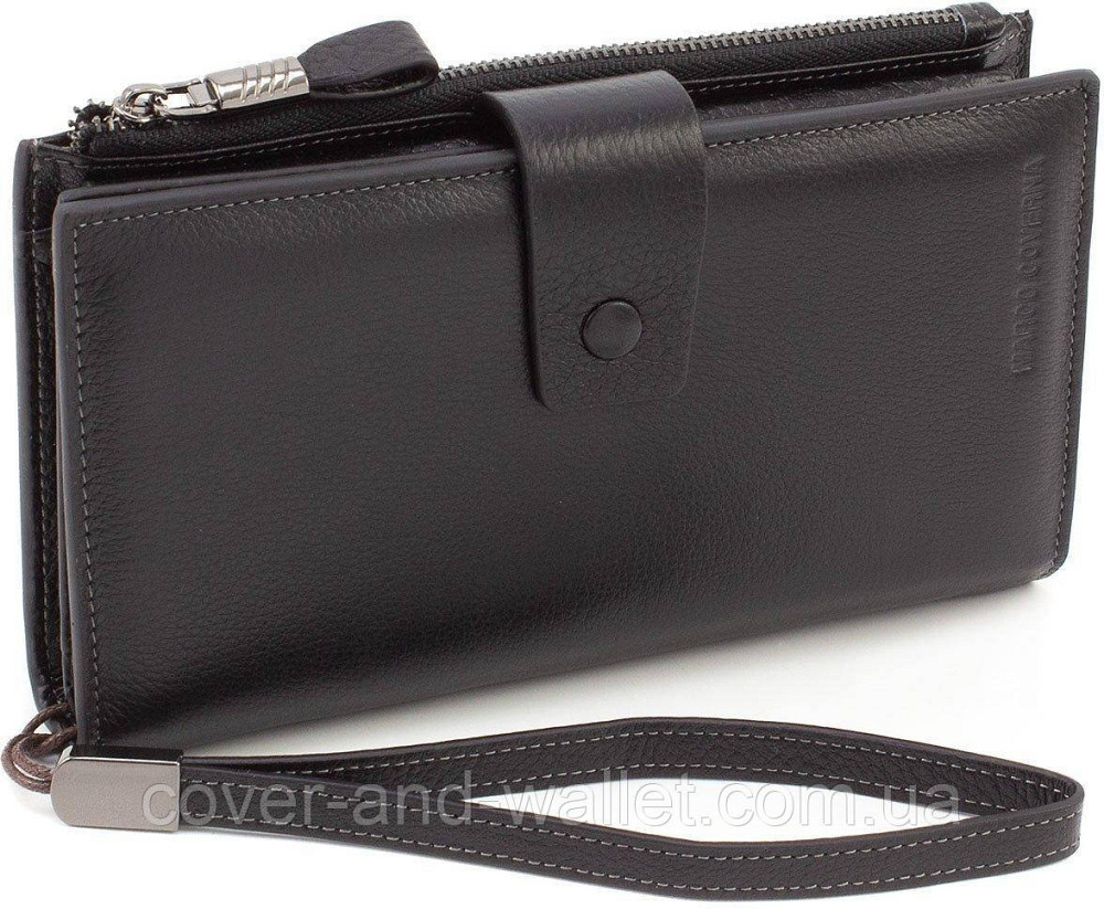 Стильный кожаный кошелек клатч черного цвета для мужчин и женщин Marco Coverna (1426 black) Киев - изображение 10