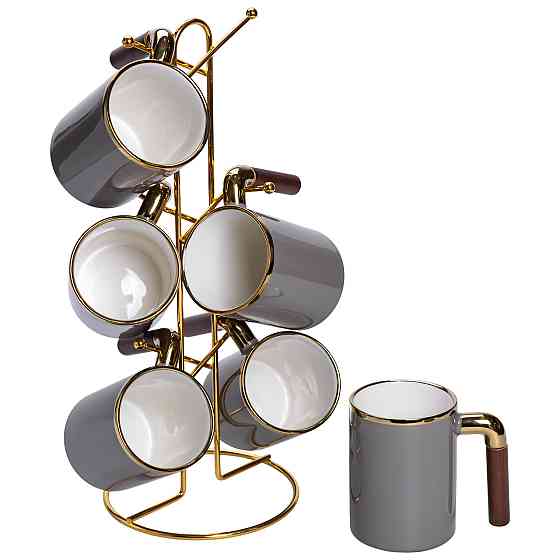 Yiwu Набір чашок на металевій підставці 6 (шт) по 400 (мл) Сірий HP-26-12 Киев