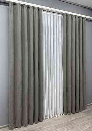 Комплект готових штор VR-Textil Мікровелюр Petek YL № 1702ш Сірий 150х270 см 2 шт (33-0979) Київ