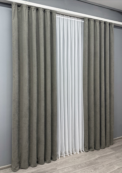 Комплект готових штор VR-Textil Мікровелюр Petek YL № 1702ш Сірий 150х270 см 2 шт (33-0979) Київ - фото 4