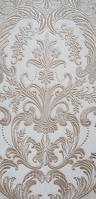 Шпалери вінілові на флізеліні AdaWall Signature1.06х10 вензелю завитки структурні золотисті на бежевому Київ - фото 3