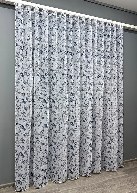 Тюль VR-Textil 416т Flora Батист Білий з сіро-блакитним 500х270 см (42-0828) Київ - фото 3