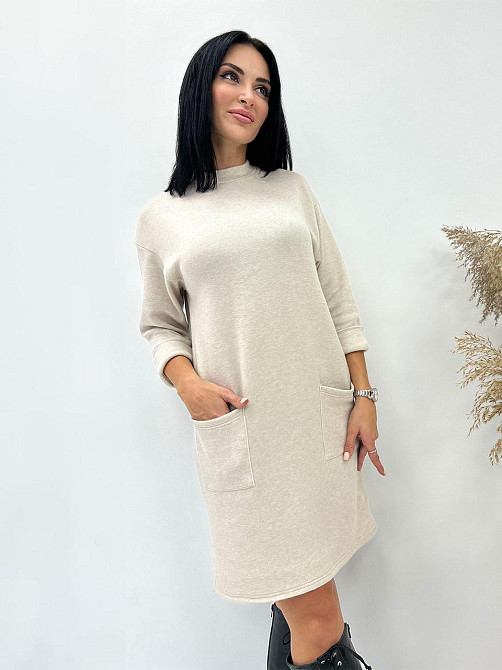 Тепла сукня з двосторонньої ангори "Debra" оптом | Батал Бежевий, 50-52 Київ - фото 1