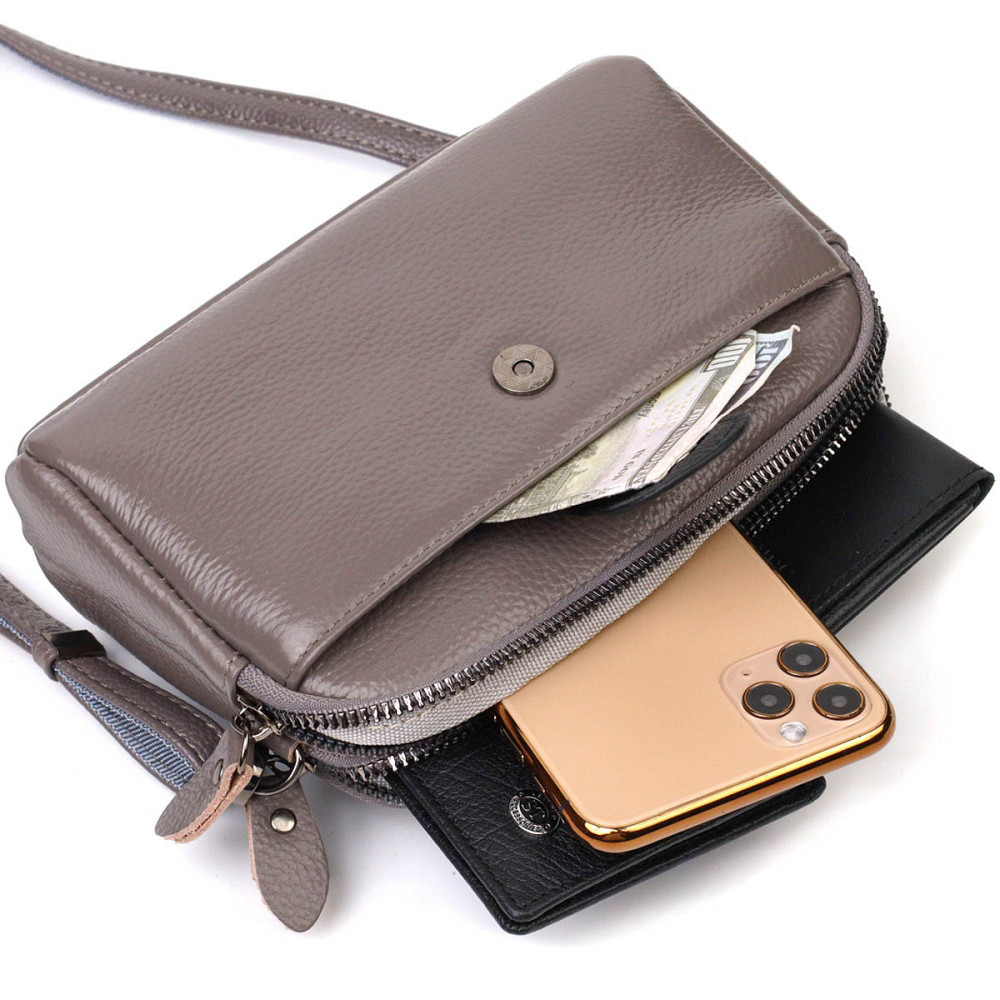 Сумка-клатч в стильном дизайне из натуральной кожи 22099 Vintage Серая Киев - изображение 8