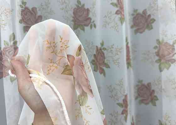 Тюль VR-Textil 1808т Шифон с принтом Белый с пудровым 300х270 см (40-643) Киев