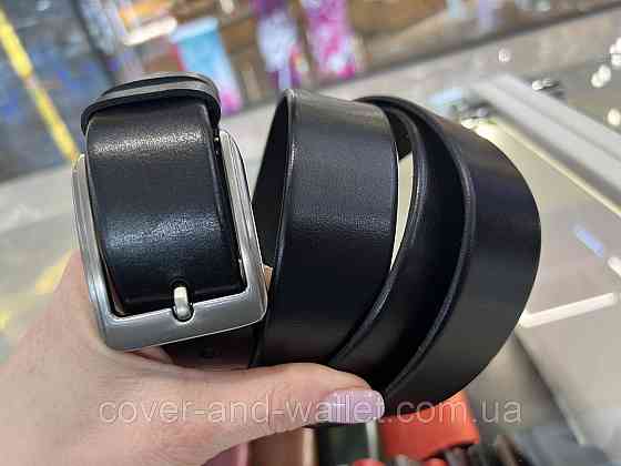 Чорний чоловічий ремінь батал під штани з натуральної шкіри Vintage 35 мм Київ