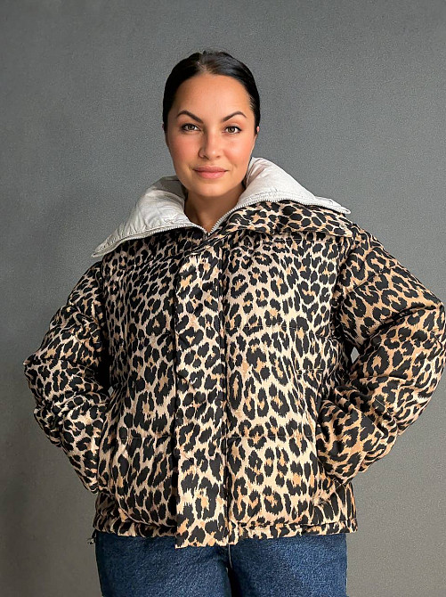 Куртка жіноча Joy one 8318 пуффер комір стійка коротка леопардовий принт коричнева, коричневий, L Київ - фото 17