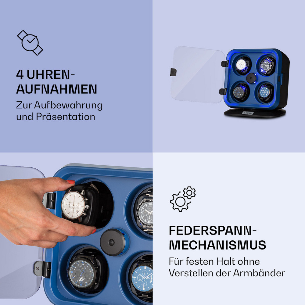 Clover Watch Winder 4 Годинники 3 Врочища 4 Швидкості LED Темно-синій (Німеччина, читати опис) Рівне - фото 3