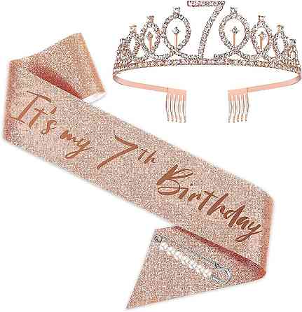 Набор SZHUIHER на 7 лет для девочки — тиара, пояс Birthday Girl, заколка и топпер, розовое золото Киев