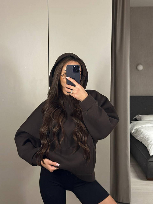 Жіноча повсякденне тепле худі вільного крою тринитка на флісі ПІН'Є Шоколад Одеса - фото 1