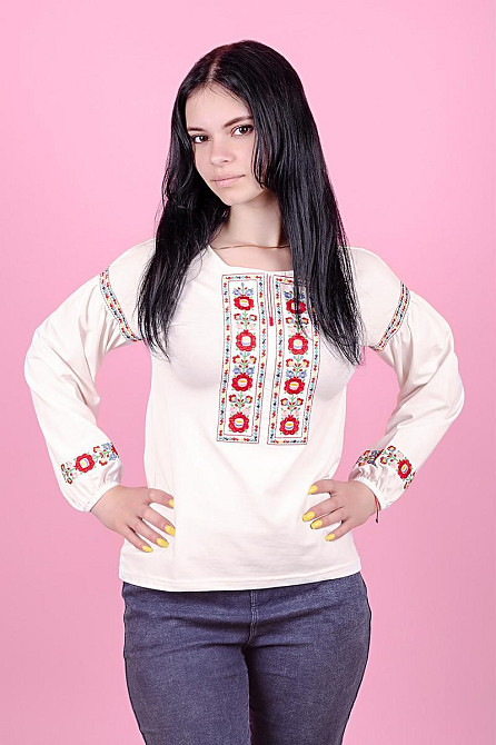 Вишиванка для дівчаток-підлітків, кремова, бавовняна, р.164 топ Київ - фото 1