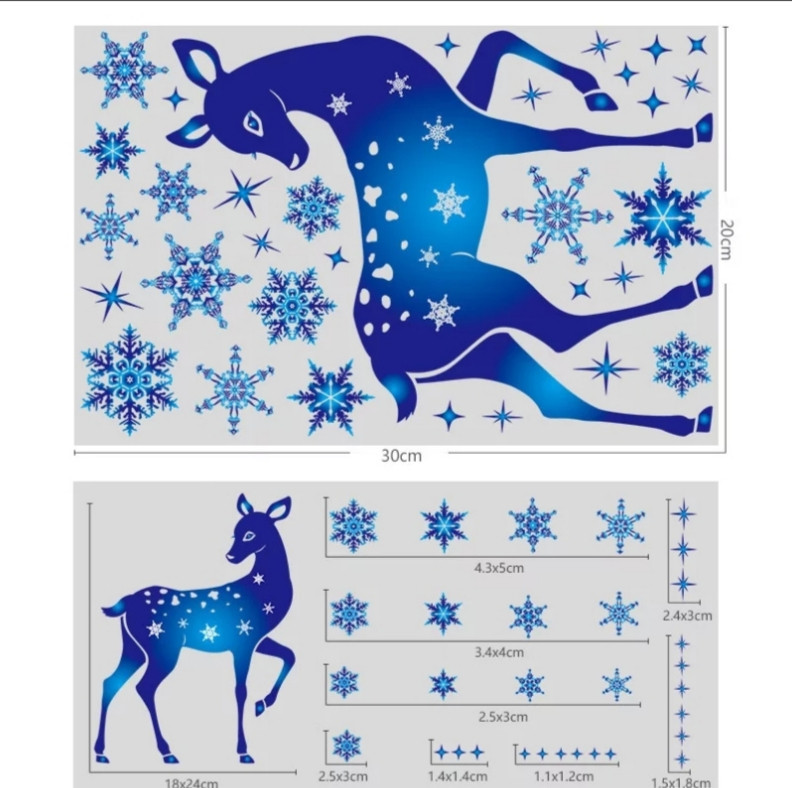 Наклейка Олень новорічна голубого кольору - розмір стікера 20*30см, силікон Київ - фото 3
