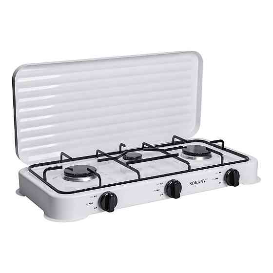 Настольная газовая плита на 3 конфорки Sokany 5.5 кВт Белая Lugi SK-6003W Киев